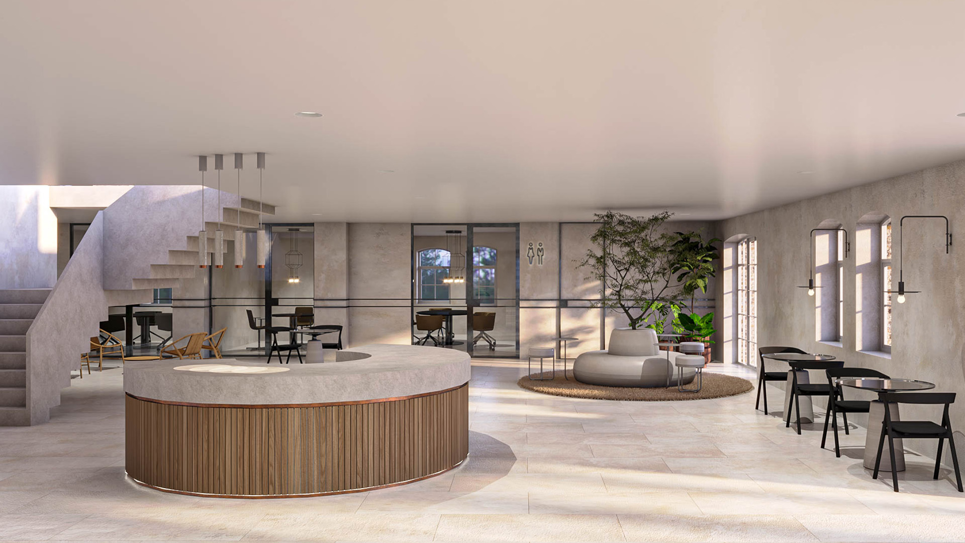 Interieurontwerp lobby in kantoorgebouw door Studio Doable