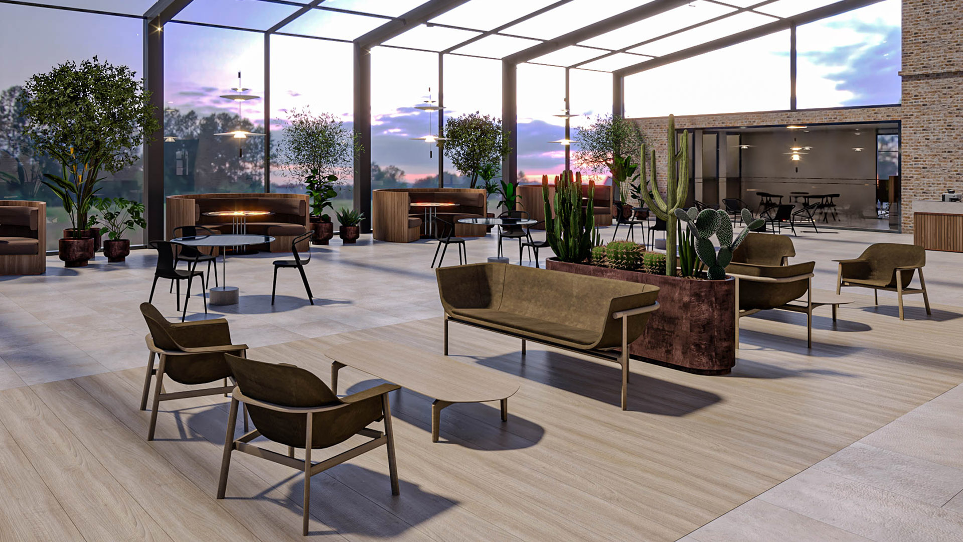 Interieurontwerp restaurant in kantoorgebouw door Studio Doable