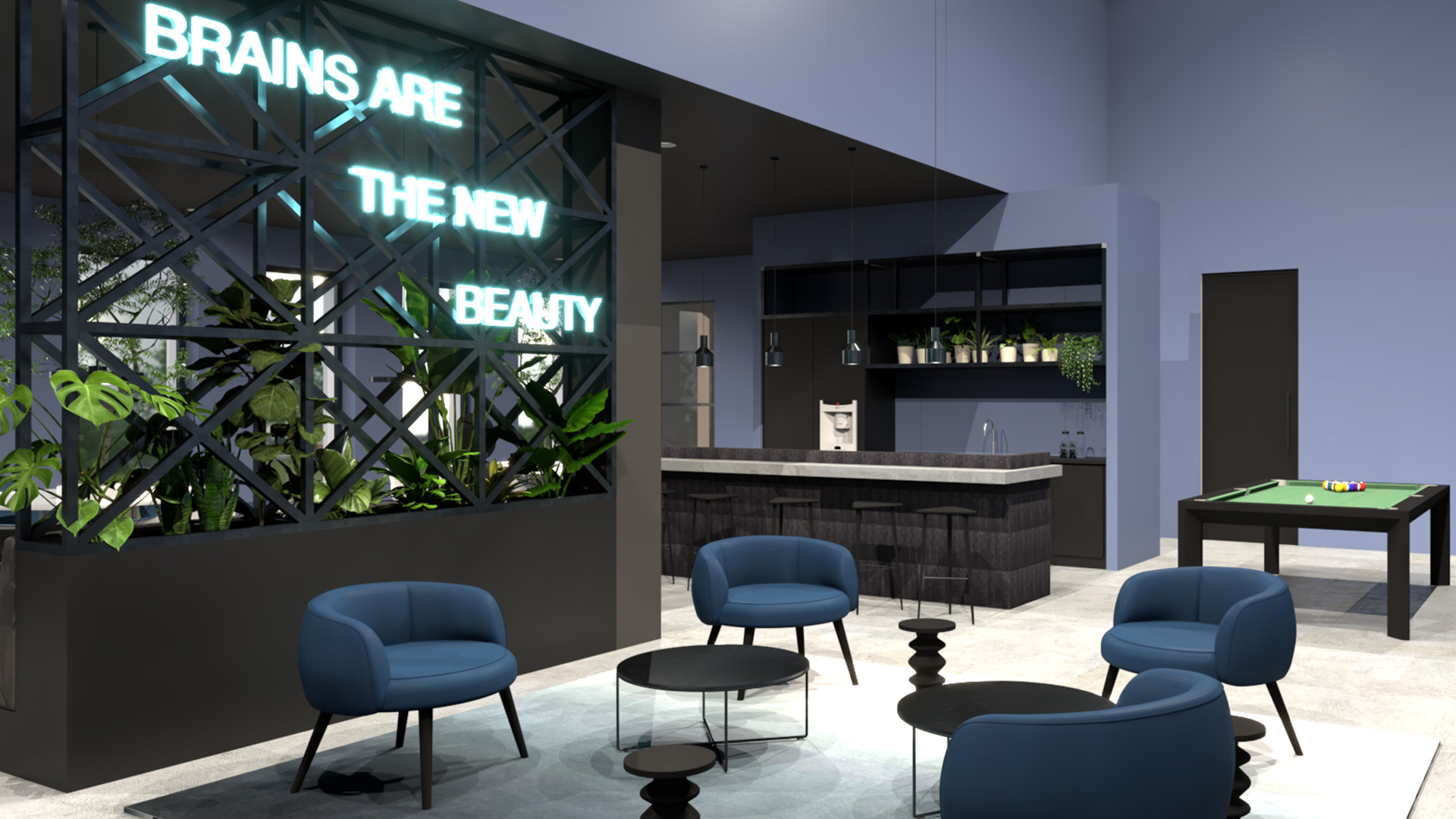 Interieurontwerp gemeenschappelijke ruimte studentenflat door Studio Doable