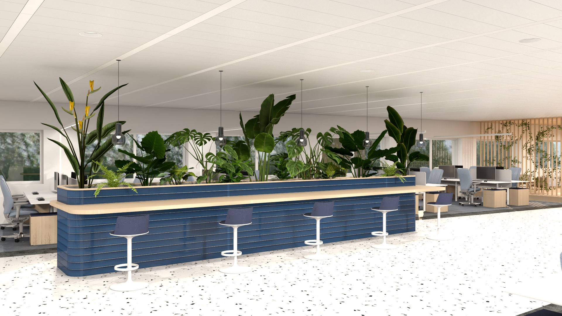 Interieurontwerp flexplekken kantooromgeving door Studio Doable