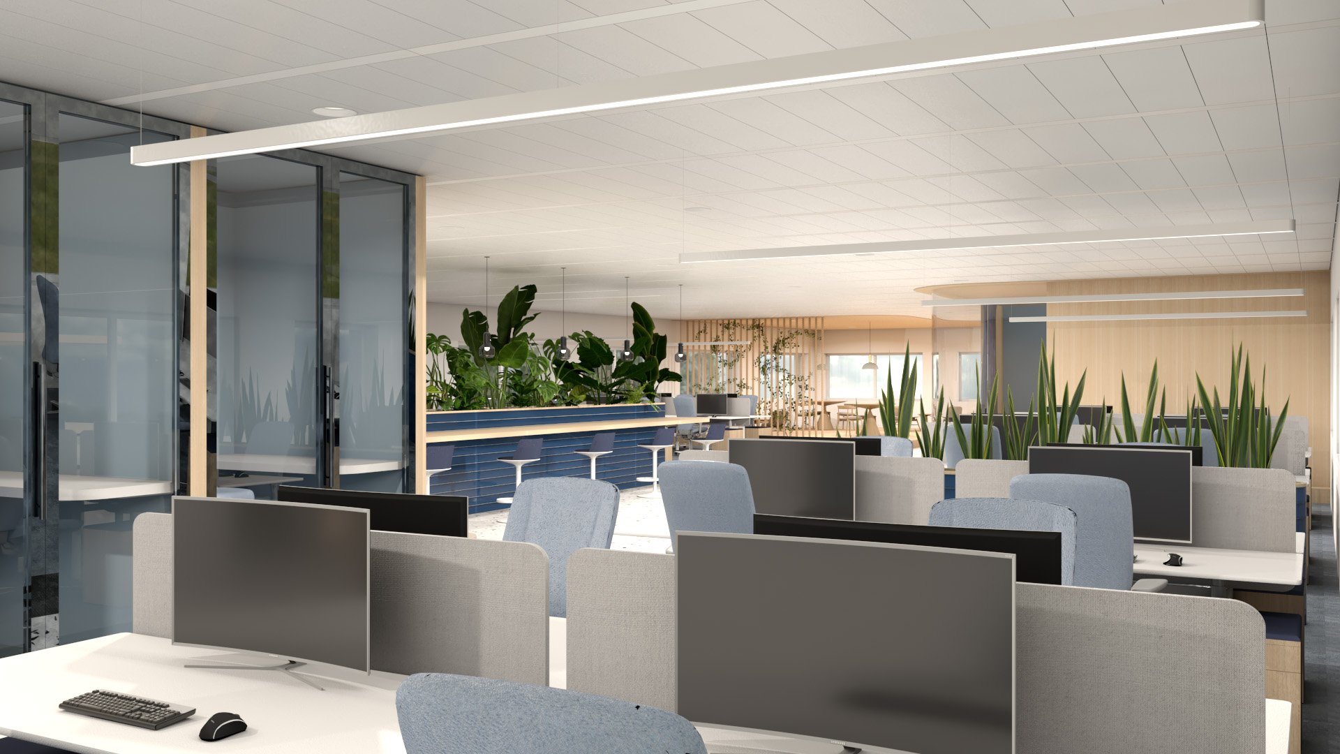 Interieurontwerp werkplekken kantooromgeving door Studio Doable