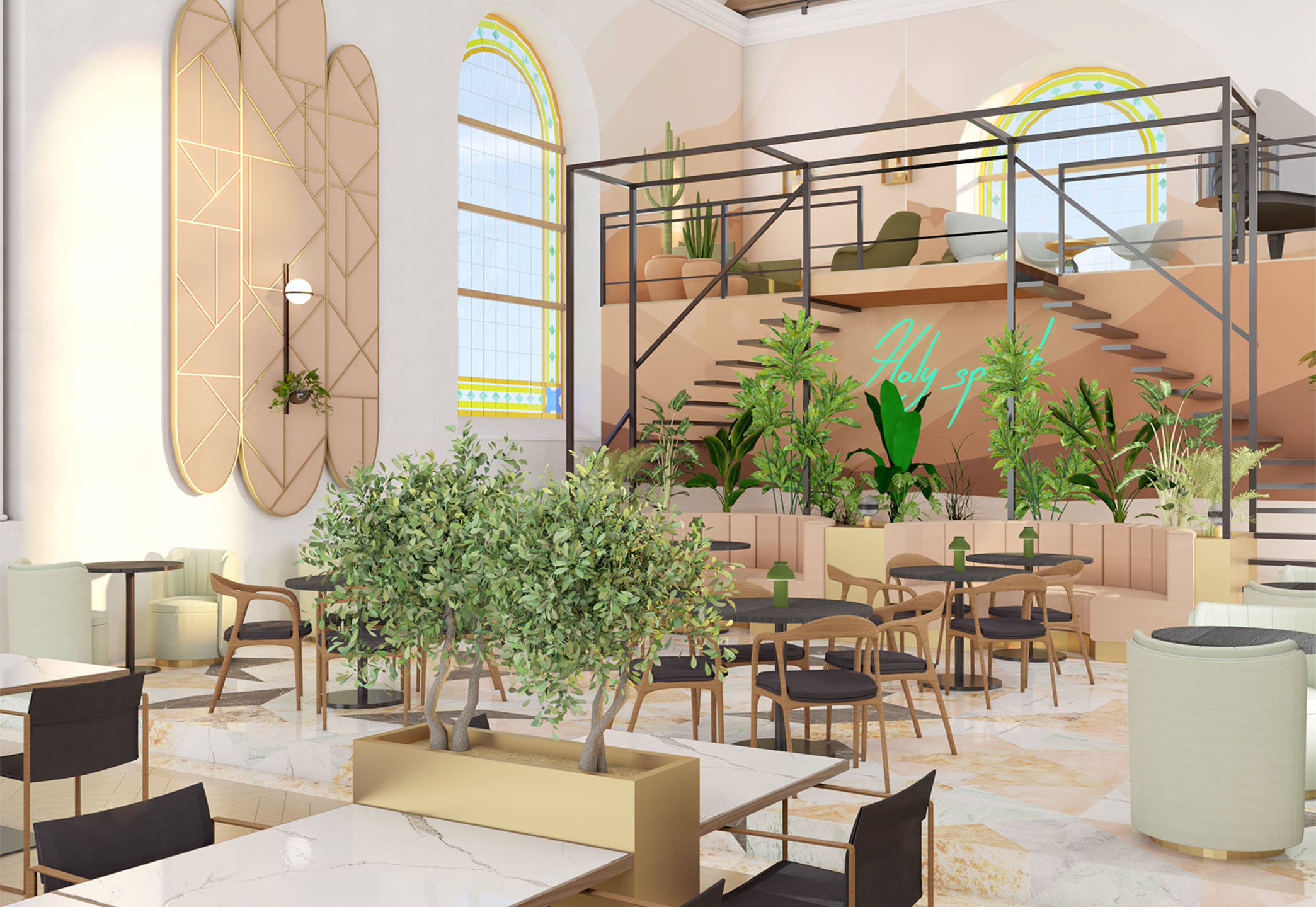 Interieurontwerp restaurant in voormalige kerk door Studio Doable