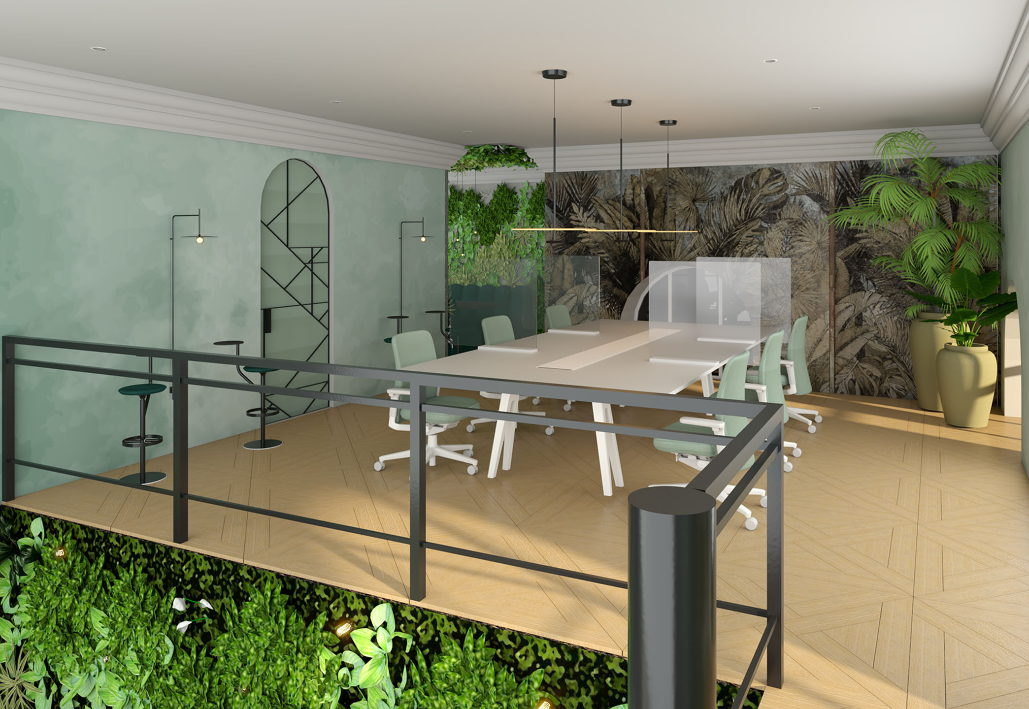 Interieurontwerp work hub in voormalige kerk door Studio Doable