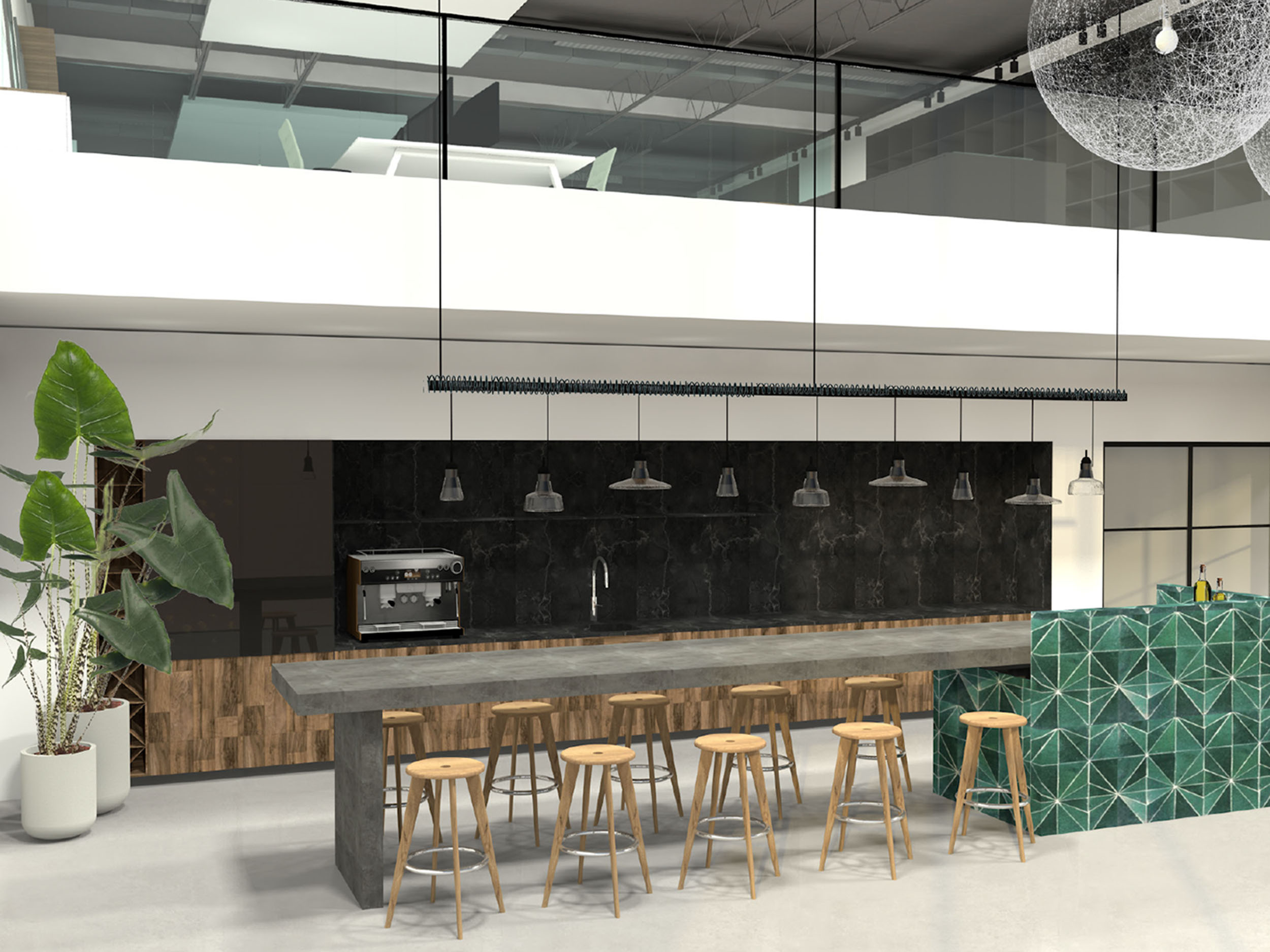Interieurontwerp ontmoetingsruimte in kantooromgeving door Studio Doable