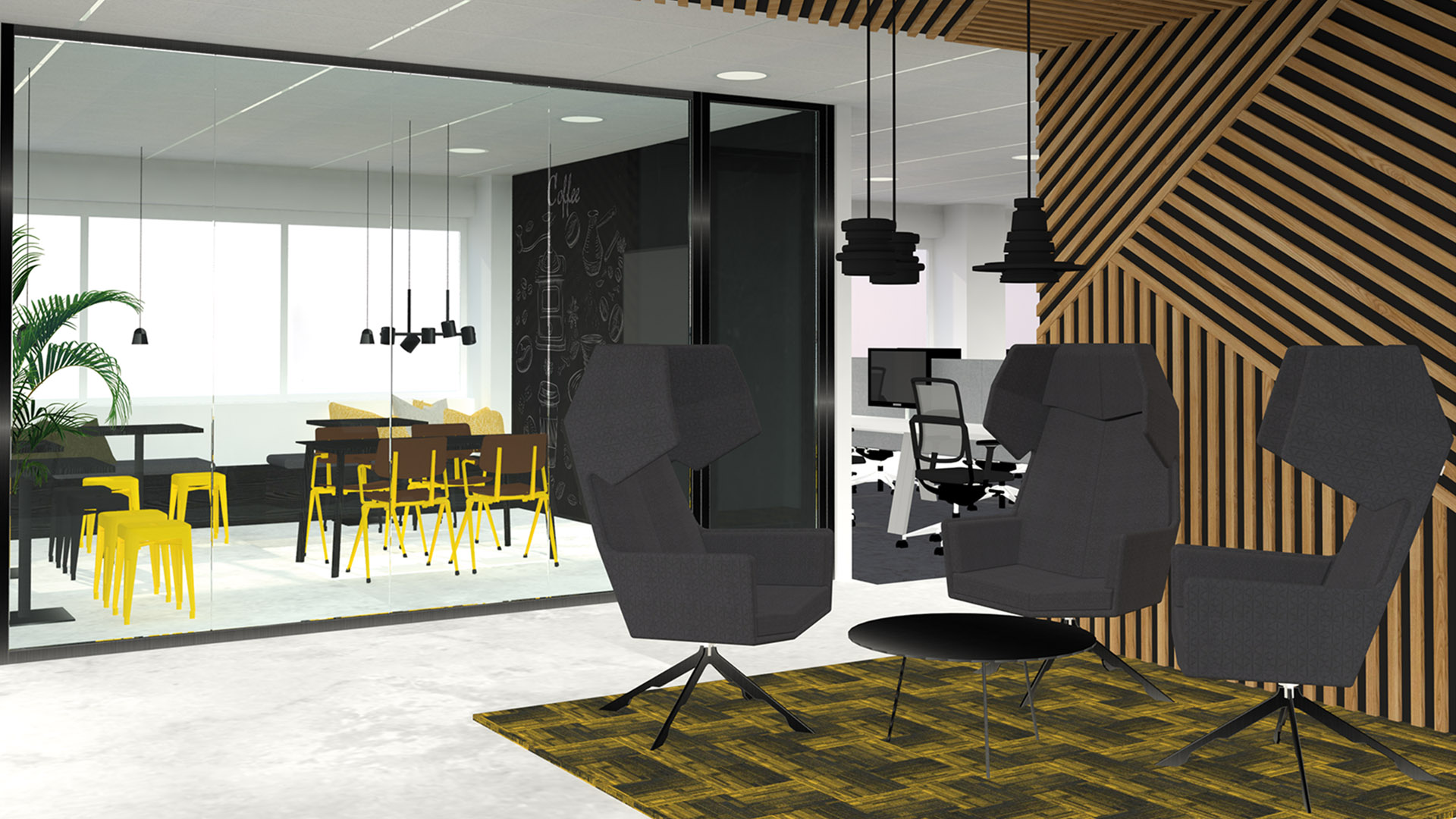 Interieurontwerp werkplekken in kantooromgeving door Studio Doable