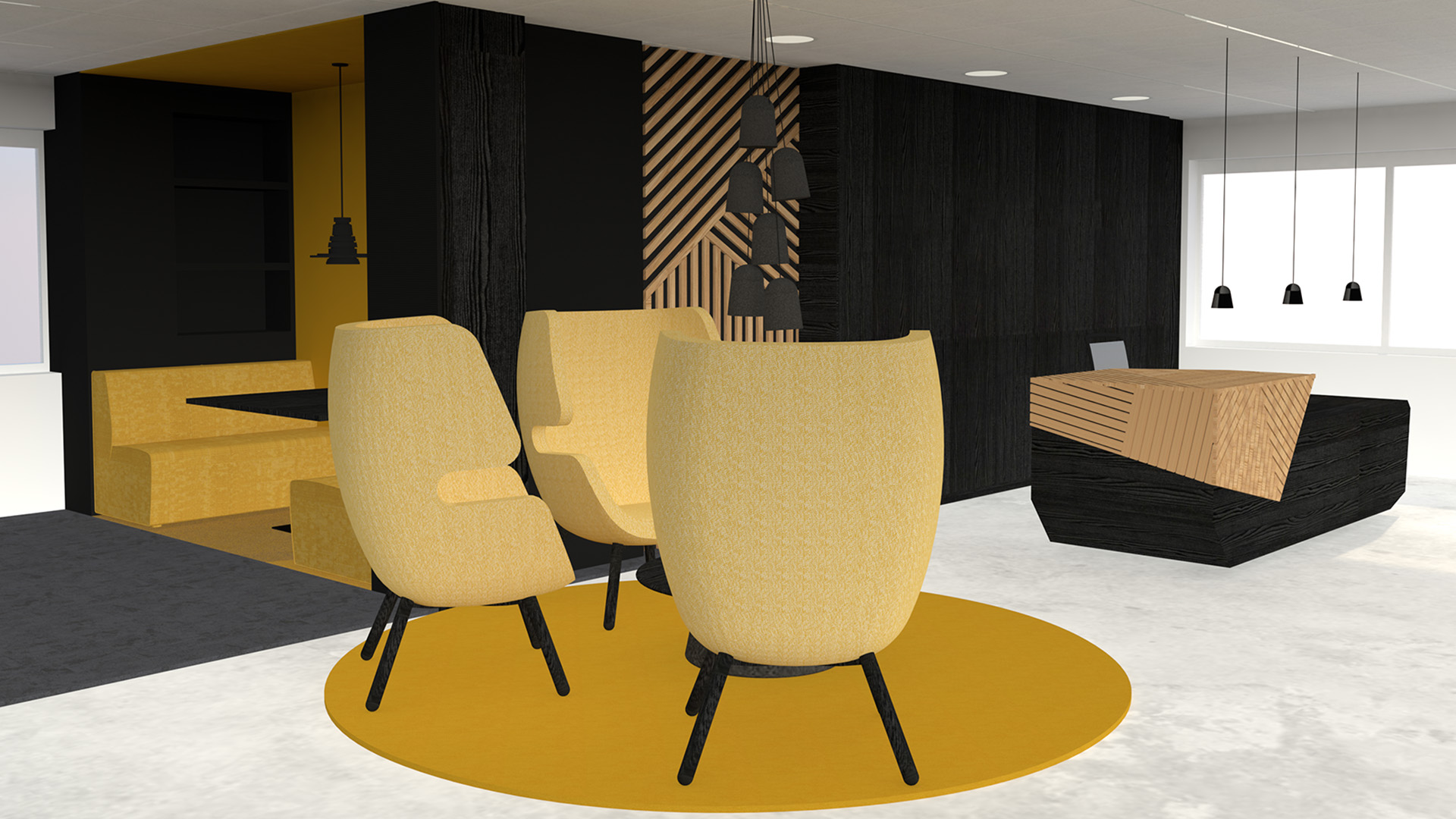 Interieurontwerp receptie in kantooromgeving door Studio Doable
