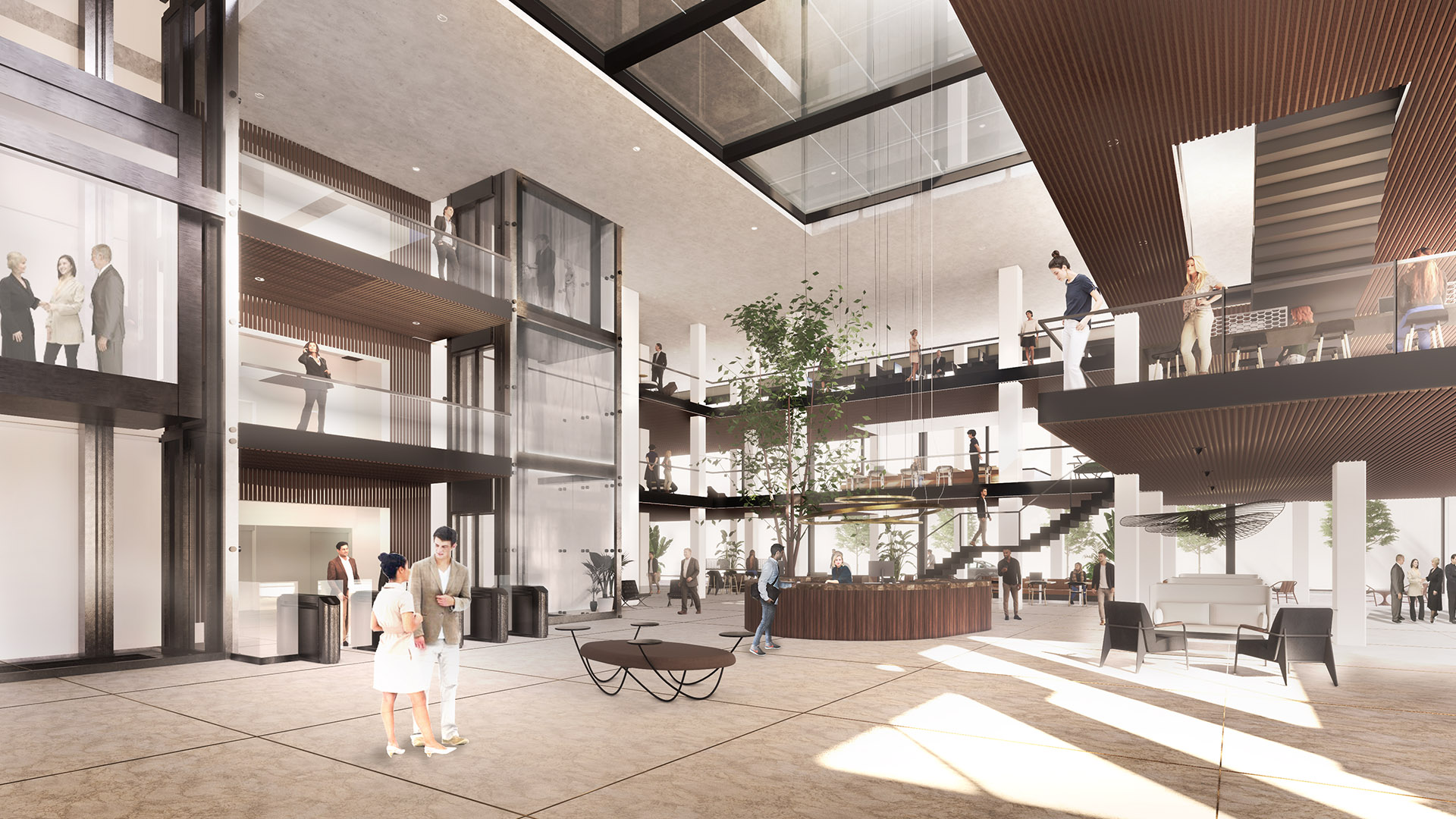 Interieurontwerp van de entree van een multi-tenant kantoorgebouw door Studio Doable